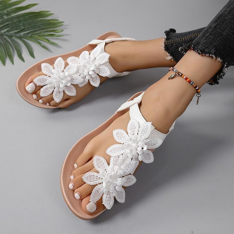 Large Size Flat Sandals Women's Mezzie Flowers Large Size Bohemian Beach Sandals