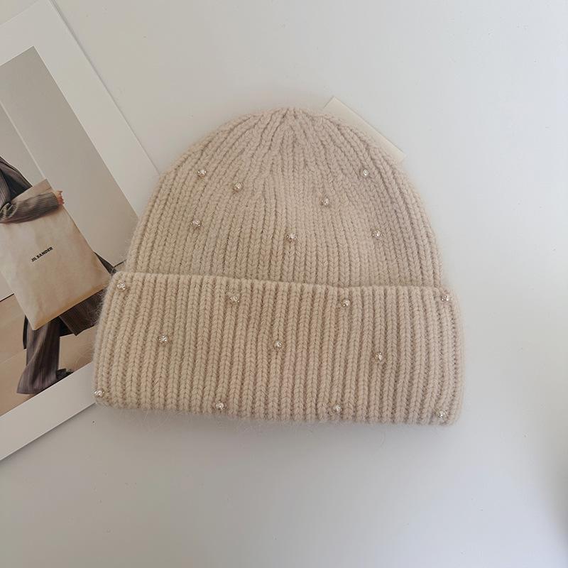 Neuer Perlen-Kaninchenhaar-Strickhut Damen Winter Outdoor Warm Mode Ohrenschützer Wollmütze