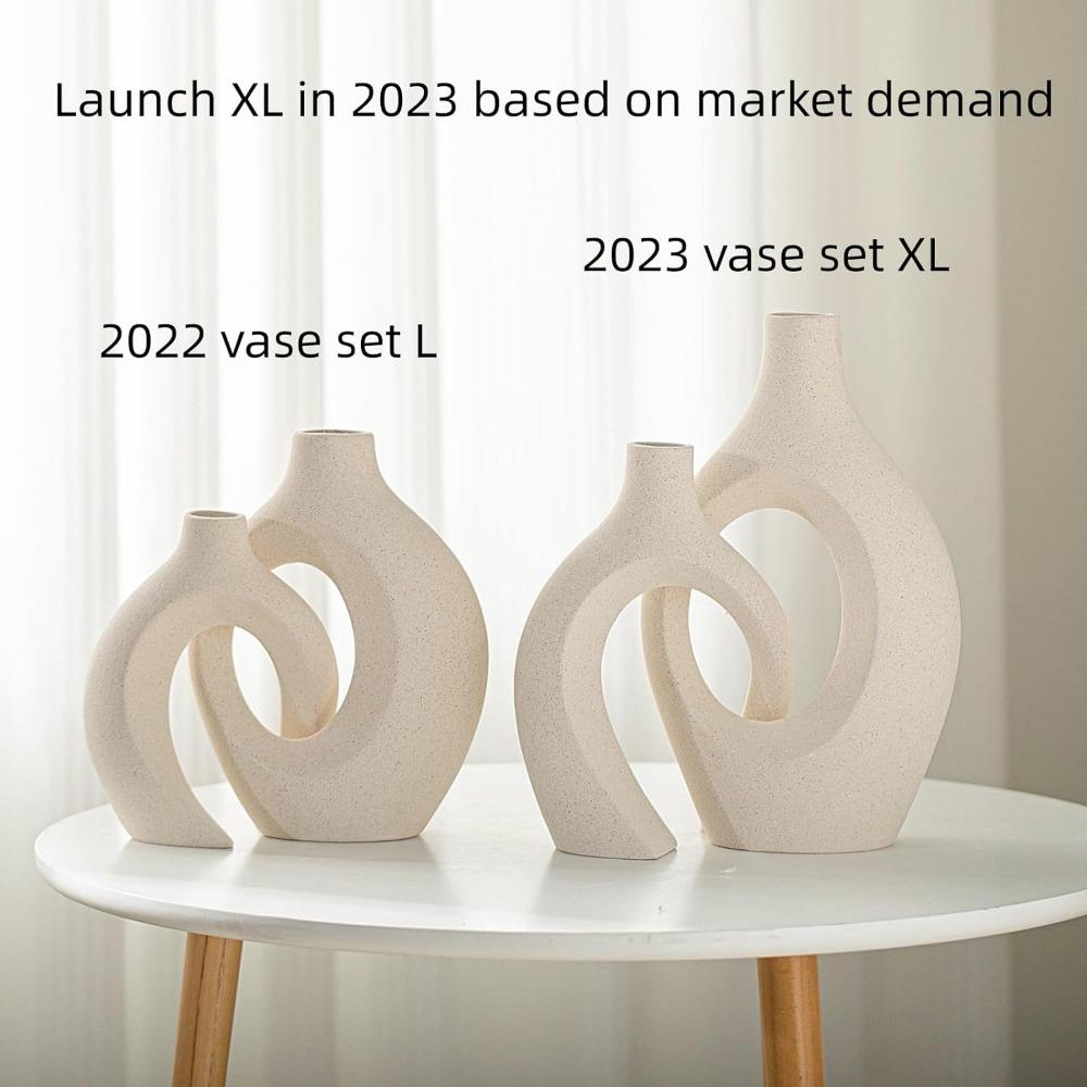 Snuggle Hollow Ceramic Vase Set of 2, Boho Ins Style Round Nordic Mid Century Modern Aesthetic Decorative Vase for Home Decor