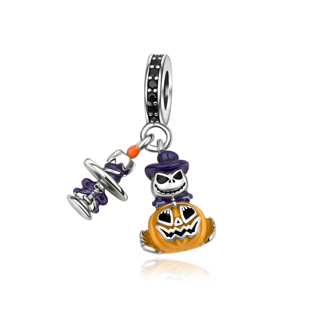 Halloween Copper Witch & Pumpkin Dangle Charm Fit Original Bracelet Mummy Skeleton Charm For Halloween Jewelry Gift