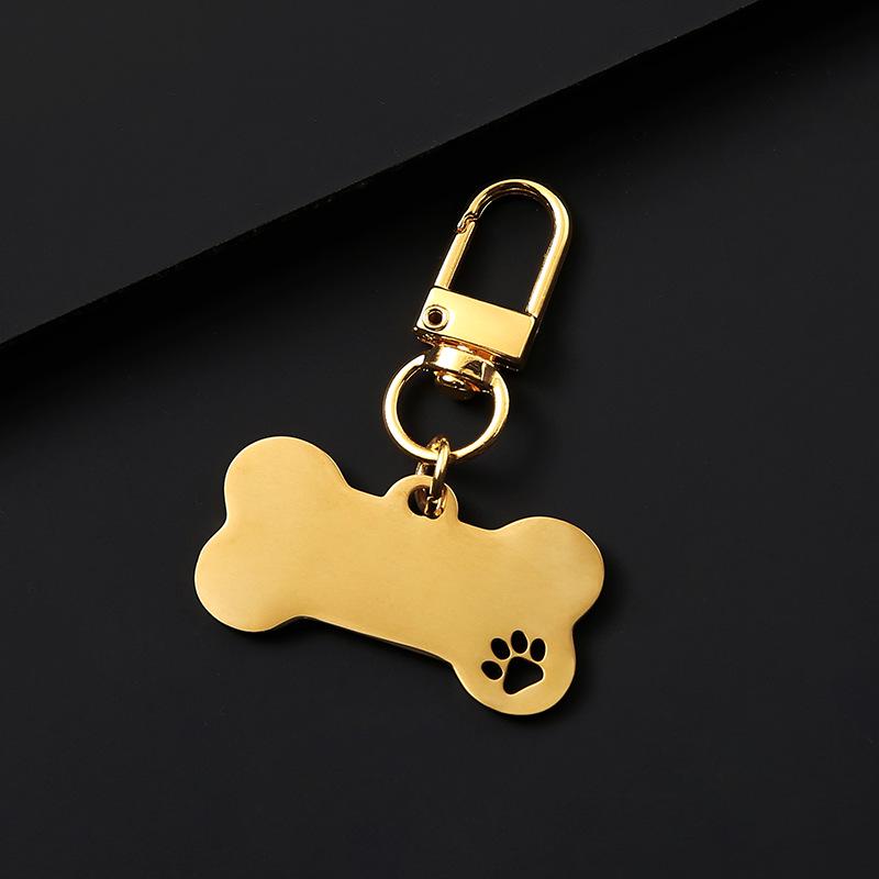 Hollow Pet Pendant Keychain with Metal Buckle - Customizable Bone Dog Tag for Engraving
