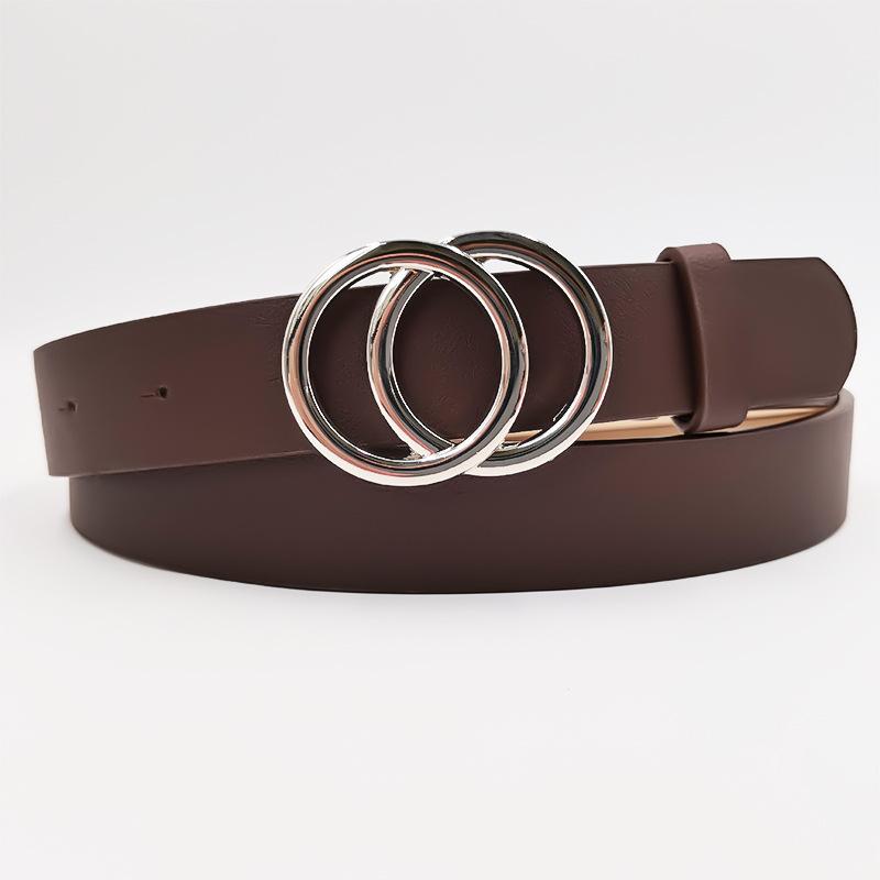 

ПУ Серебряный Двойной Круглый Серебряная Пряжка Пояс Девушки Джинсы Декоративный Пояс 105cm