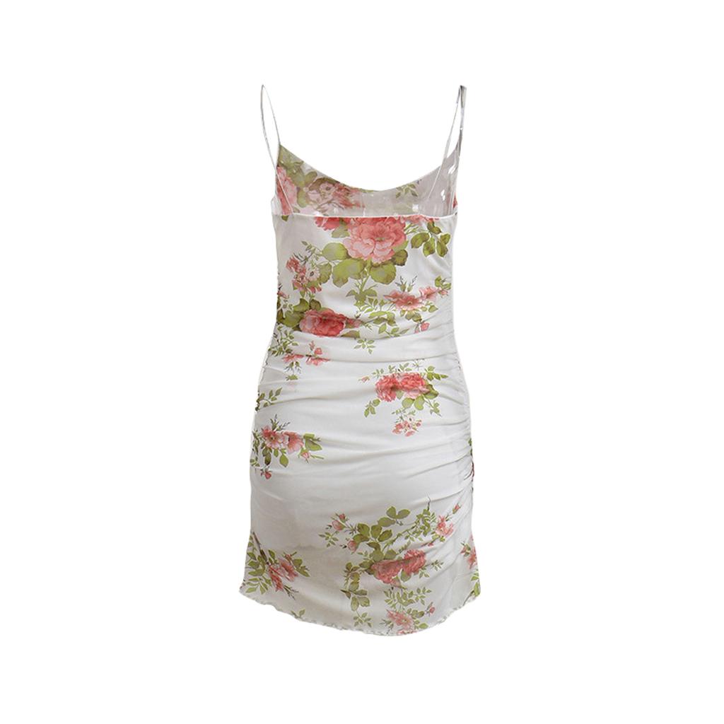 Vestido con tirantes para mujer, vestido con tirantes a la cadera, paquete de malla fruncido Floral Vintage, trajes cortos ajustados de verano para fiesta/club/bar