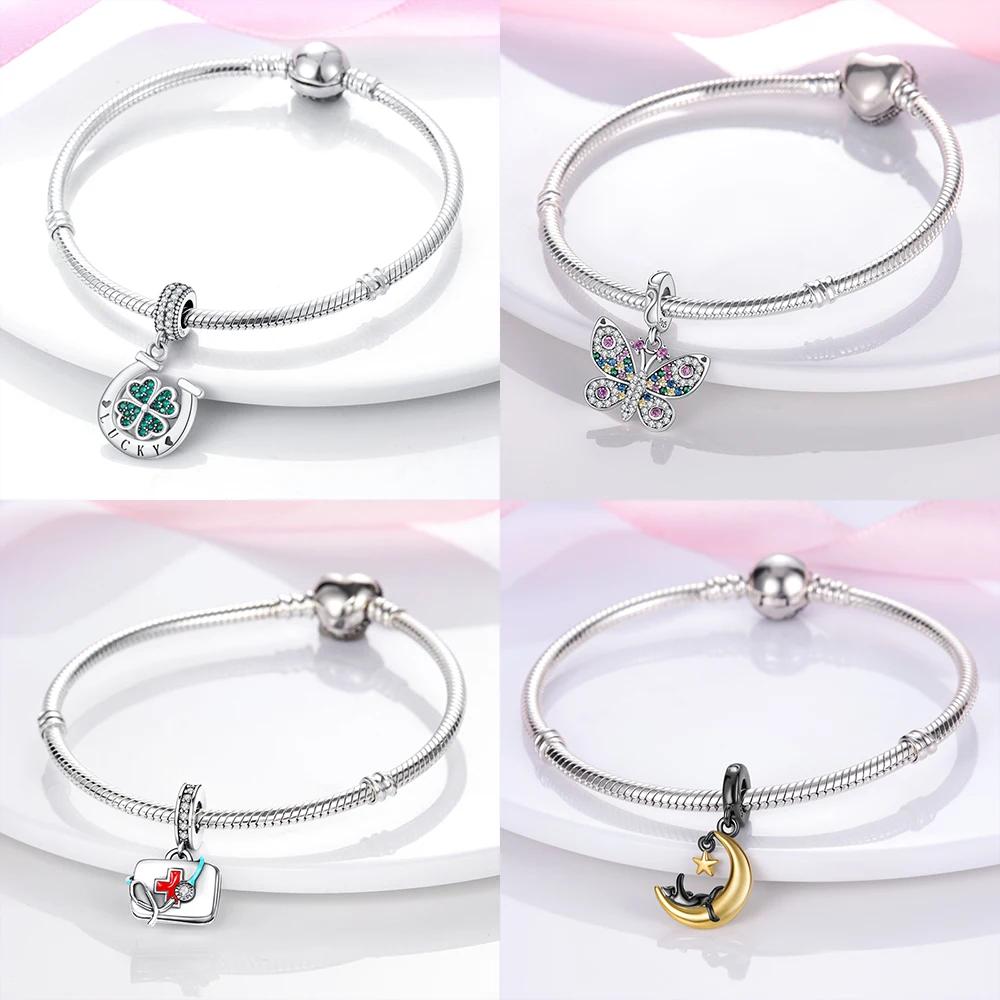 New Copper Charms Cat Moon Love Heart Beads Fit Original Pan Bracelet Making Woman Jewelry Fashion Pendant Gift