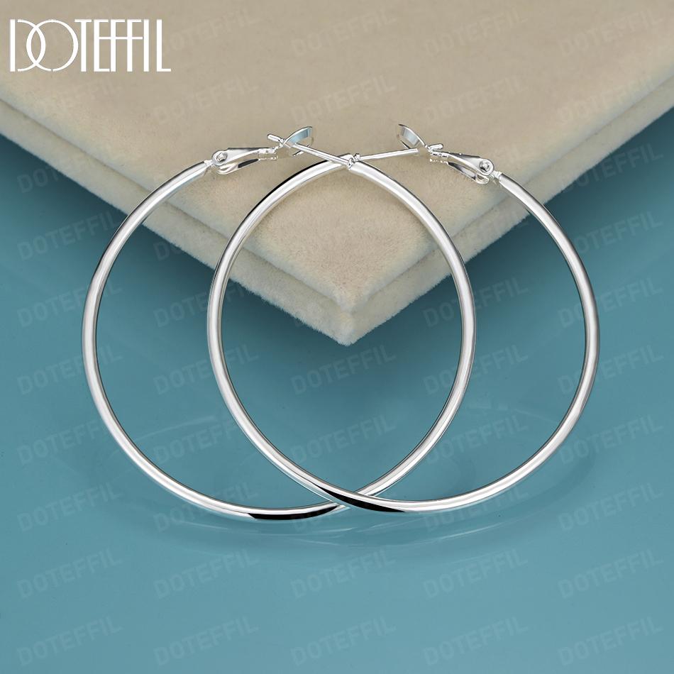 925 Sterling Silver Smooth 50/60/70/80mm Piercing Earrings Fashion Wedding Jewelry