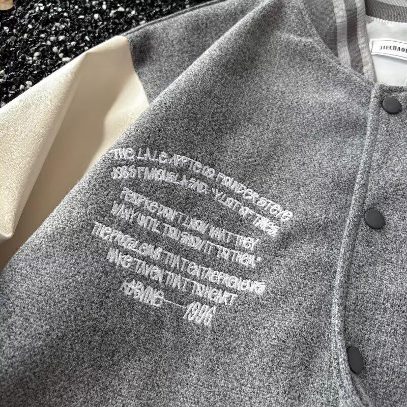 New American Style High Street Workwear Jacket for Men, Autumn Winter Casual Baseball Jacket, Trendy Retro Bomber Jacket for Couples