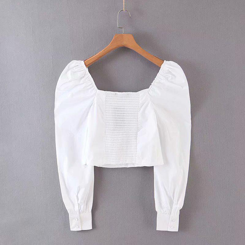 Mujeres Moda Sólido Color Casual Slim Smock Blusa Camisas Mujeres Vintage  Square Collar Espalda Elástico Blanco Blusas Chic Tops Ls4218 comprar a  buen precio — entrega gratuita, reseñas reales con fotos — Joom