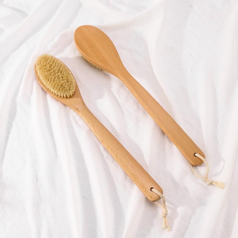 Eco Friendly Beech Wood Long Curved Handle Vegan Sisal Bristle Dry Body Brush Exfoliating Shower Brush Scrub Back Bath Brush