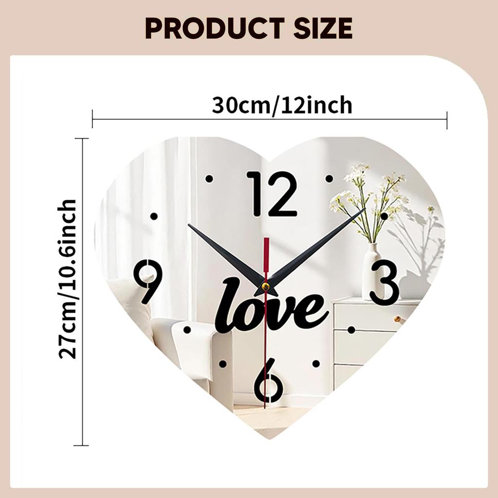 Silent Heart Wall Clock Acrylic Modern Decorative Timepiece for Home Bedroom Wedding Valentine Gift
