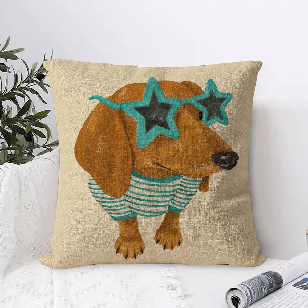 Artistic Dachshund Cushion Cover Eco Linen Pillow Case  DoubleSided Print Breathable  Durable Hidden Zipper Home Decor Gift