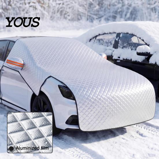 Waterproof Ice Guard for SUVs Car Windshield Snow Cover with Hood Extension, Aluminum Film Half Universal Fit Sun Shade Cover, Winter Frost SUV Sedan
