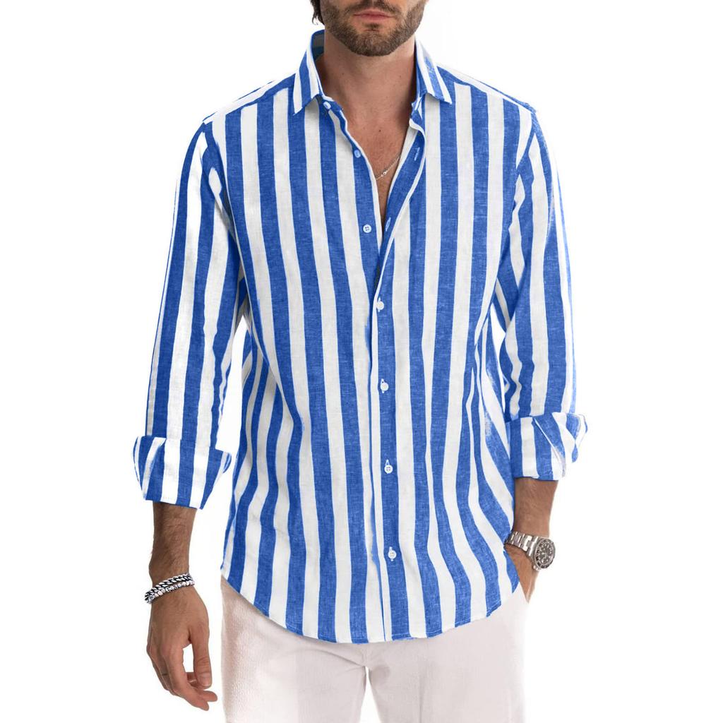 Camicia da uomo a maniche lunghe con colletto a righe, vestibilità ampia