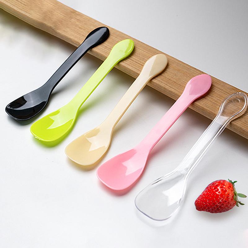 50Pcs Mini Plastic Spoons Flatware Spoons For Jelly Ice Cream Dessert Appetizer Spoon For Party Supplies Yellow Black Pink