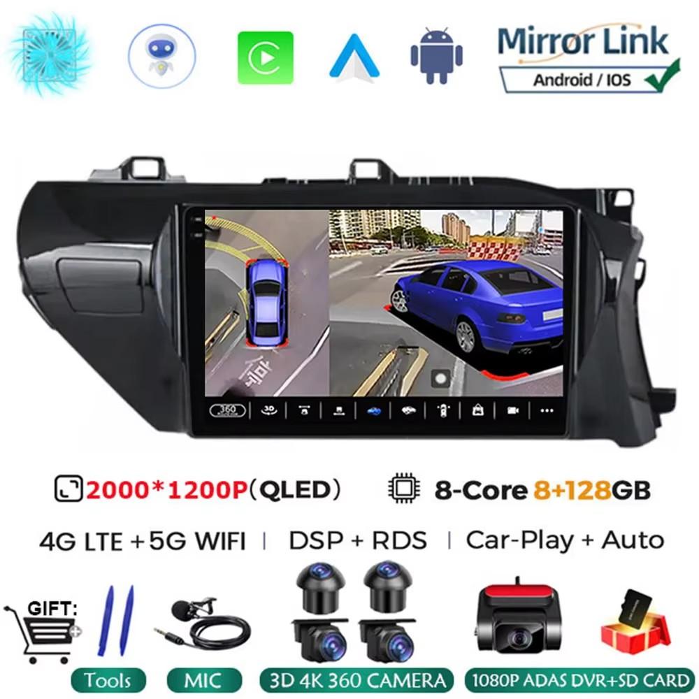Android 14 Auto Carplay Für Toyota HILUX REVO VIGO IMV 2016 2017 2018 2019 2020 Autoradio Multimedia GPS Player Stereo KEIN DVD