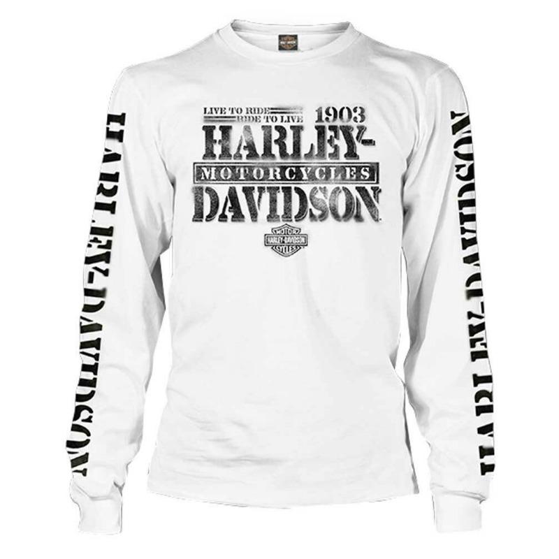 Harley-Davidson Herren Distressed Freedom Fighter Langarmshirt, Weiß 4XL