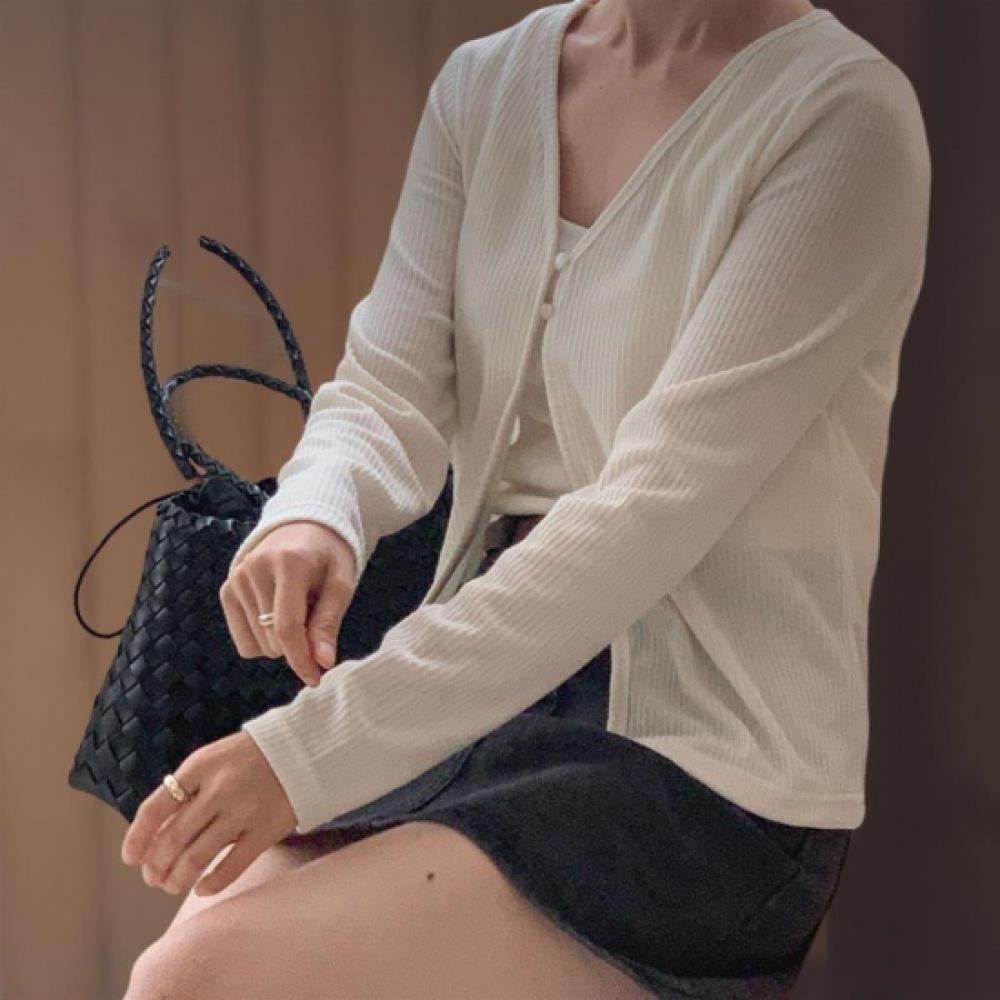New ArriVals Open Run Women V Neck Ribbed Long sleeVe Cardigan Two Button Open