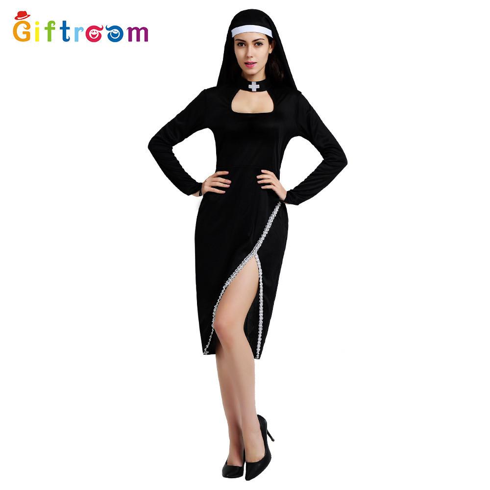 

Short Halloween Stylish Skirt Costume Provocative Sexy Nun Outfit For 25 To 29 Group Age