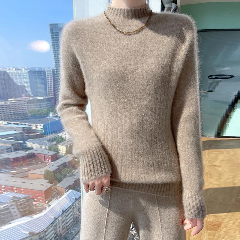 Autumn and Winter Half-high Neck Thickened Cardigan for Women Fashion Versatile Warm Knitted Sweater Soft and Glutinous Skin-friendly Pullover Top