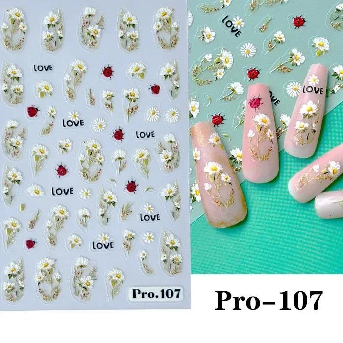 3D Nail Sticker Daisy Cherry Blossom Petal Leaf Butterfly Spring Summer Slider Y2K Manicure Decoration Tips Nail Polish