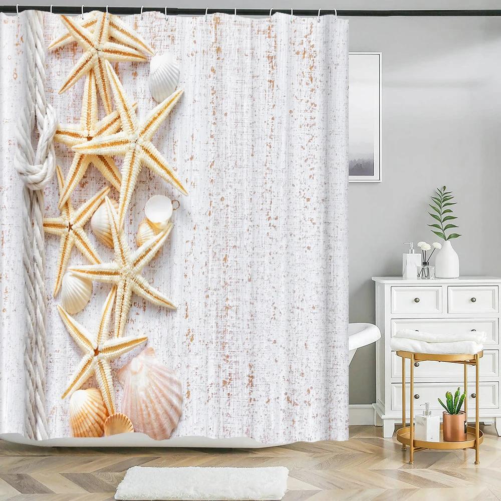 Seaside Scenic Beach Shells Shower Curtains Bathroom Curtain Frabic Waterproof Polyester Bath Curtains for Bathroom 180x180cm