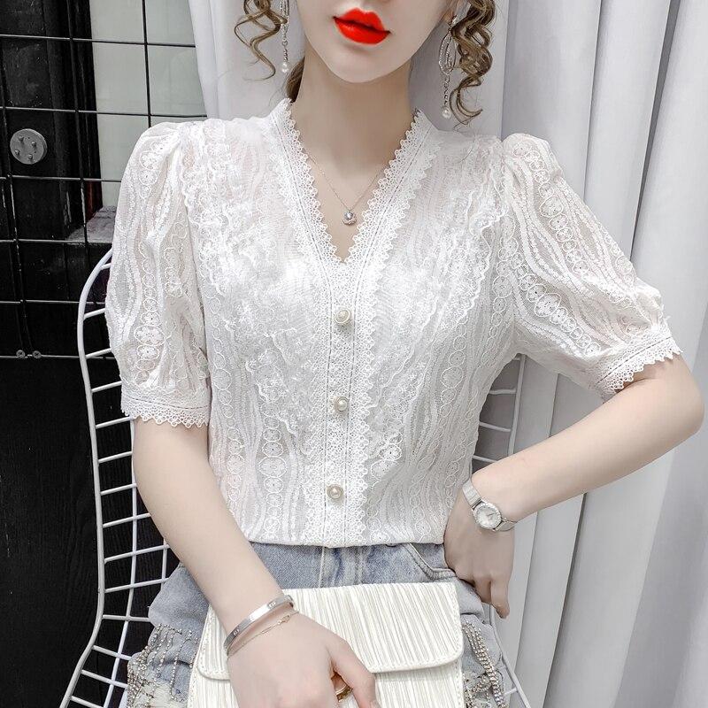 Buy Summer Crochet Lace Shirt Women V 