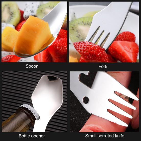 Stainless Steel k Mirror Surface 4-in-1 Food Grade Universal k Spoon Cutter Bottle Opener Camping Utensil Restaurant Supplies