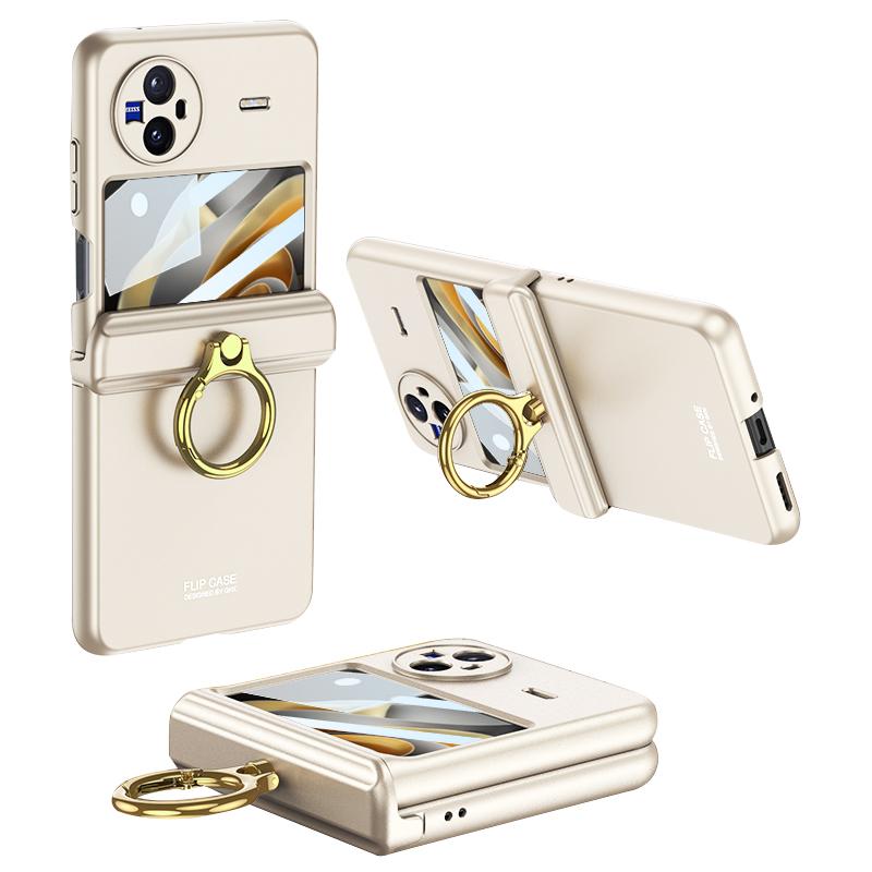 

GKK For vivo X Flip Hard PC Kickstand Phone Case Magnetic Hinge Protection Cover with Small Screen Film Champagne Gold