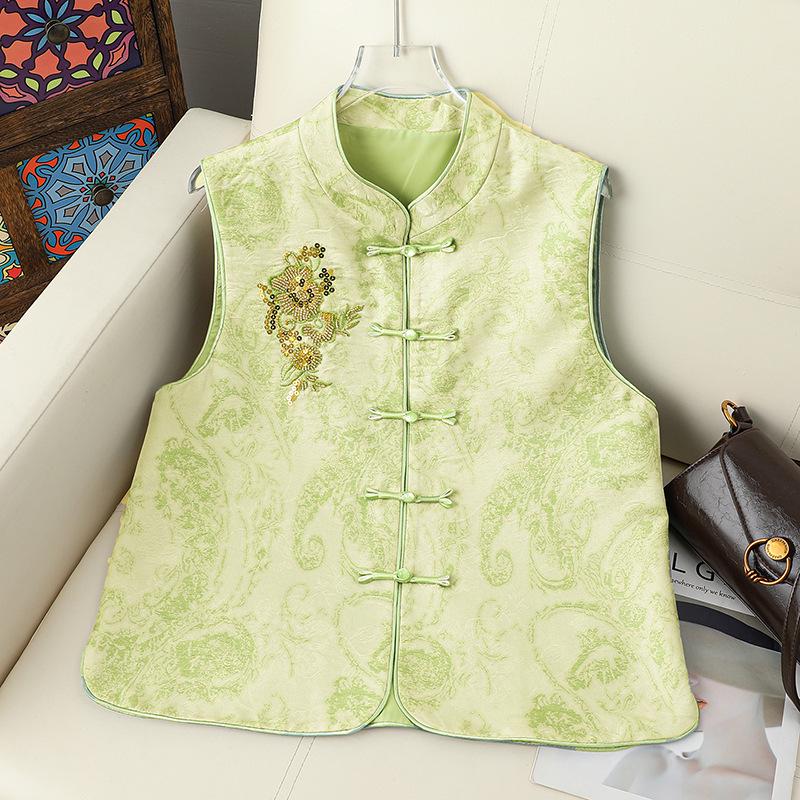 2026 Jacquard Chinese-Style Round Neck Tang Suit Vest 2XL светло-зеленый