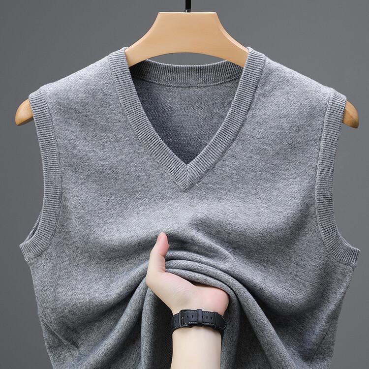 Men's V-Neck Wool Knit Vest - Autumn/Winter Solid Color, Middle-Aged & Elderly Style