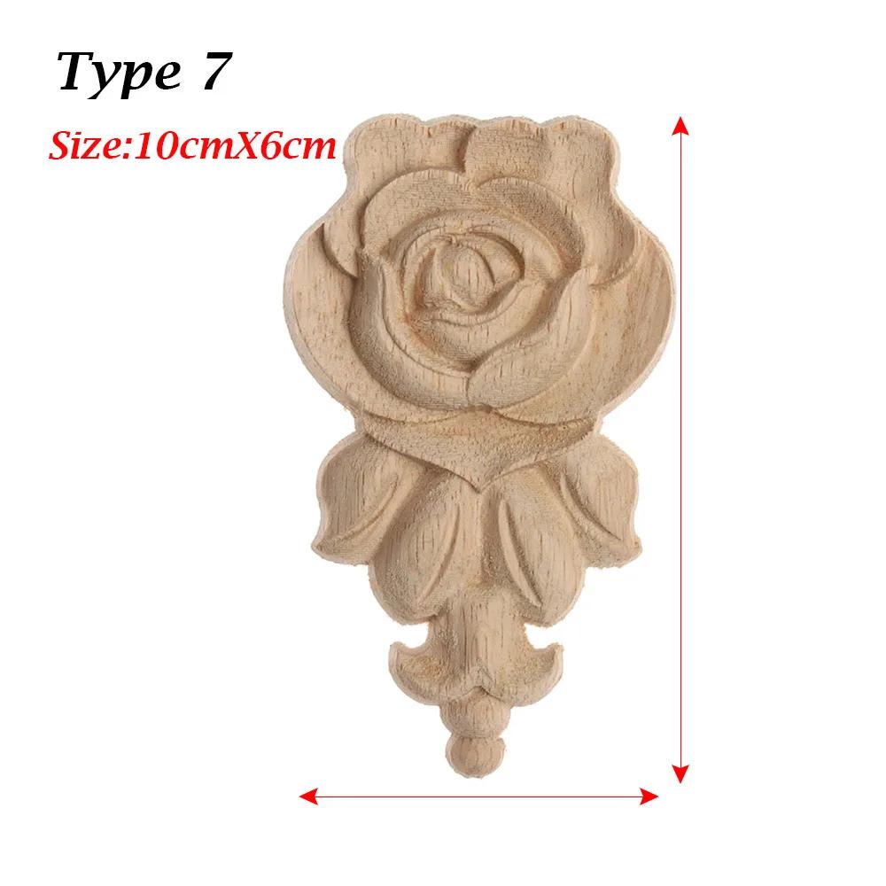 Natural Woodcarving Rose Flower Corner Appliques Wood Floral Carved Furniture Cabinet Door Unpainted Mouldings Decal Decorative
