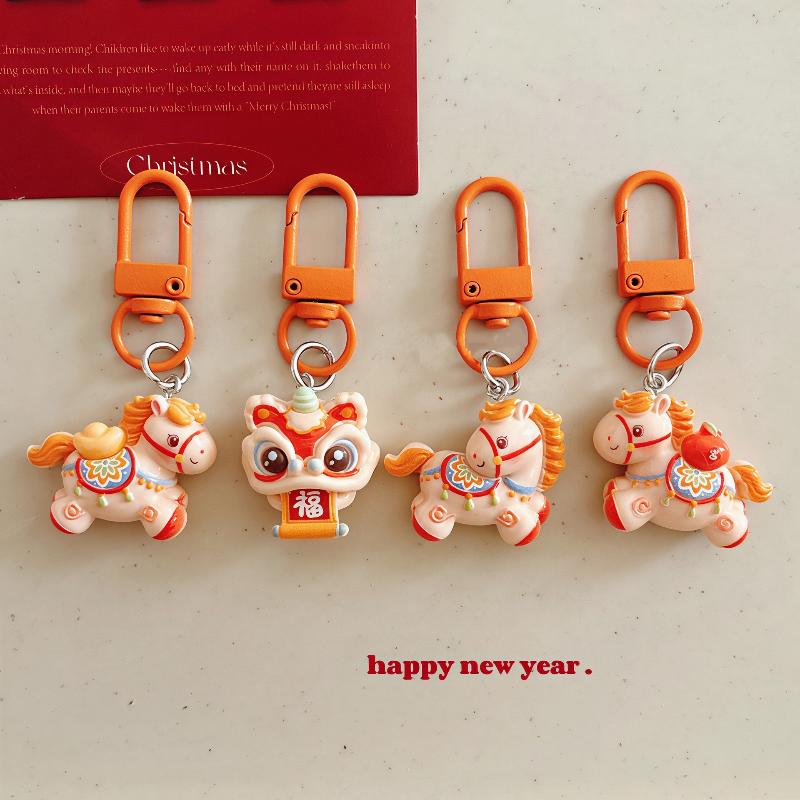 1/4Pcs Cartoon Year'S Pony Keychain Cute Horse Resin Car Keyring Backpack Decoration Pendant Accessories Year Gifts