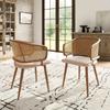 2 Dining Chairs with Rattan Backrest, Seat Cushion PU Leather, Breathable, Modern and Simple Style, Suitable for Restaurants, Living Rooms and Cafés
