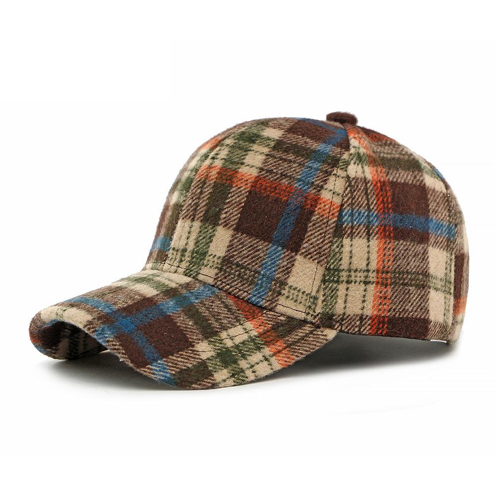 Autumn Winter Hat Women's Hard Top Baseball Cap Classic Vintage Plaid Cap for Men
