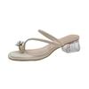 French Medium Heel Slippers Women's Summer Outer Wear 2025 New Fashion High-end Thick Heel Temperament Set Toe Rhinestone Sandals