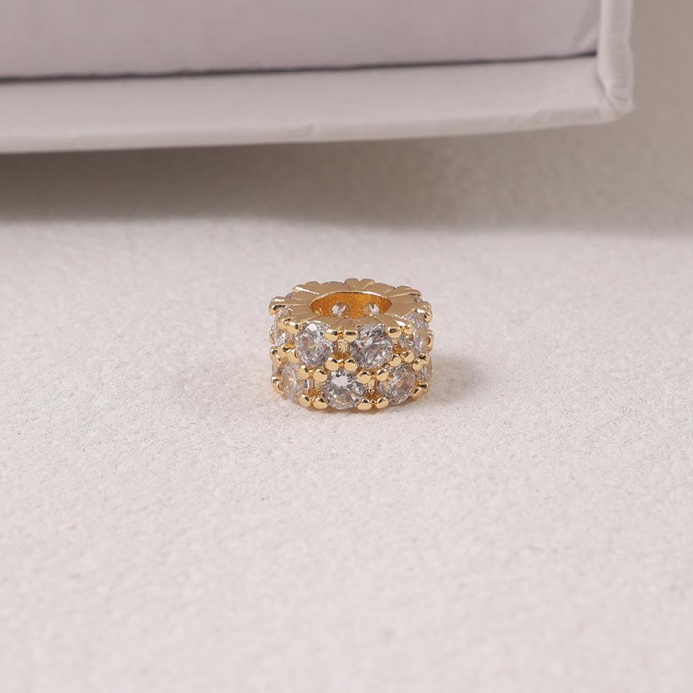 18K Gold Plated Zircon Inlaid Large Hole Spacer Beads, Colorfast Multi-color Pendant for Handmade Jewelry