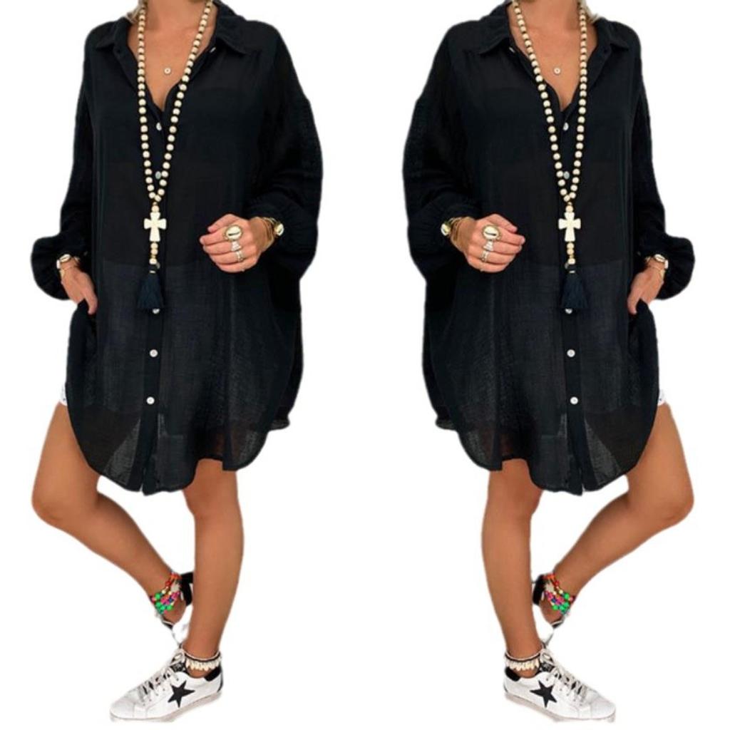 Plus Size Women's Button Down Shirt, Loose Long Sleeve Casual Blouse Top for Women, European American Style