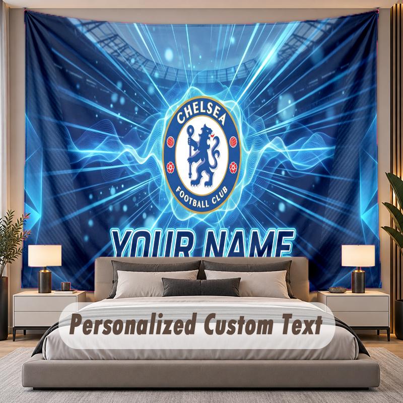 Custom Name Text Tapestry Chelsea FC Personalized Polyester Wall Tapestry For Bedroom And Room