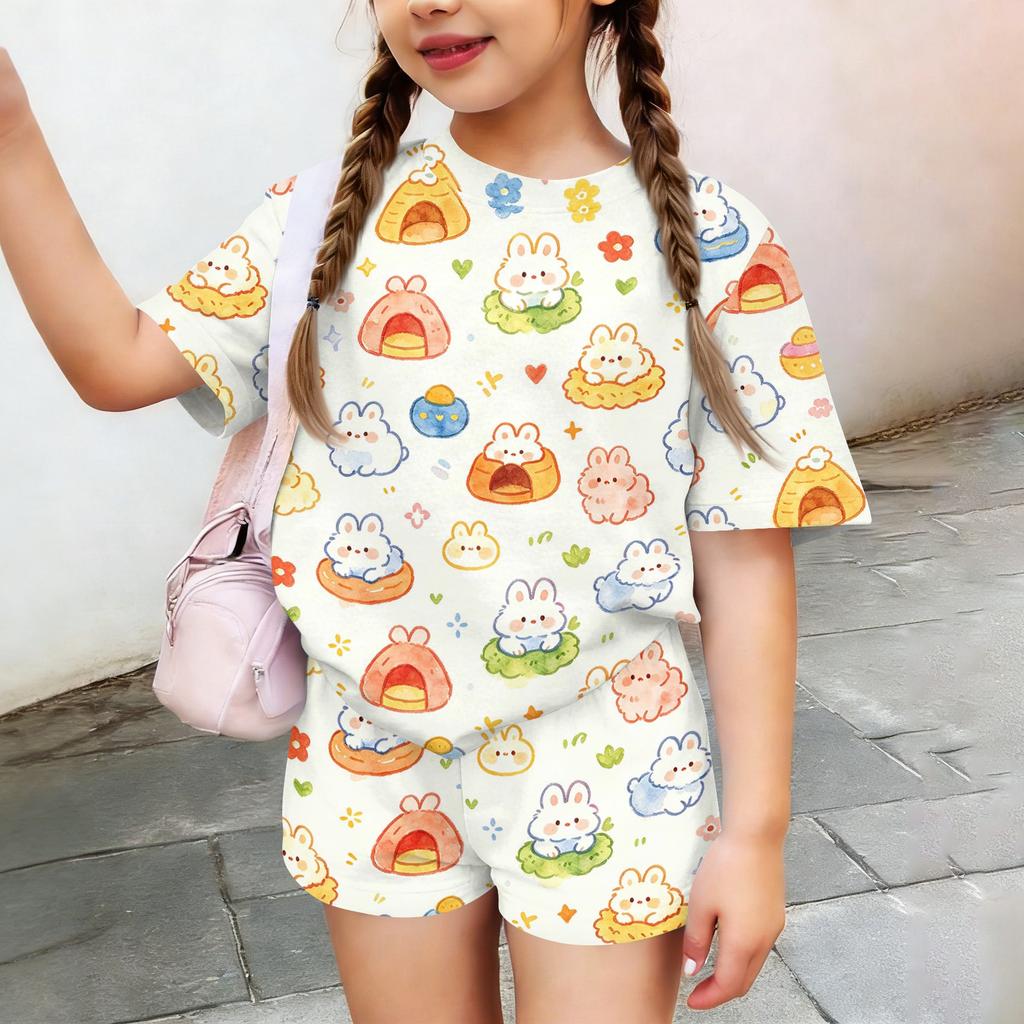 Kids Casual Short Sleeve Top and Shorts Set Animal Print Lightweight Soft Fabric Summer Outfit for Boys and Girls Comfortable Fit