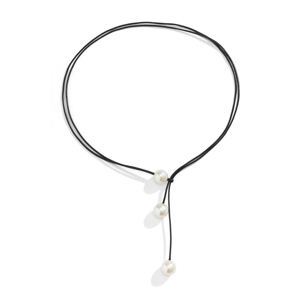 Versatile Geometric Niche Wax Line Necklace, Simple Double-layer Imitation Pearl Adjustment Necklace for Women