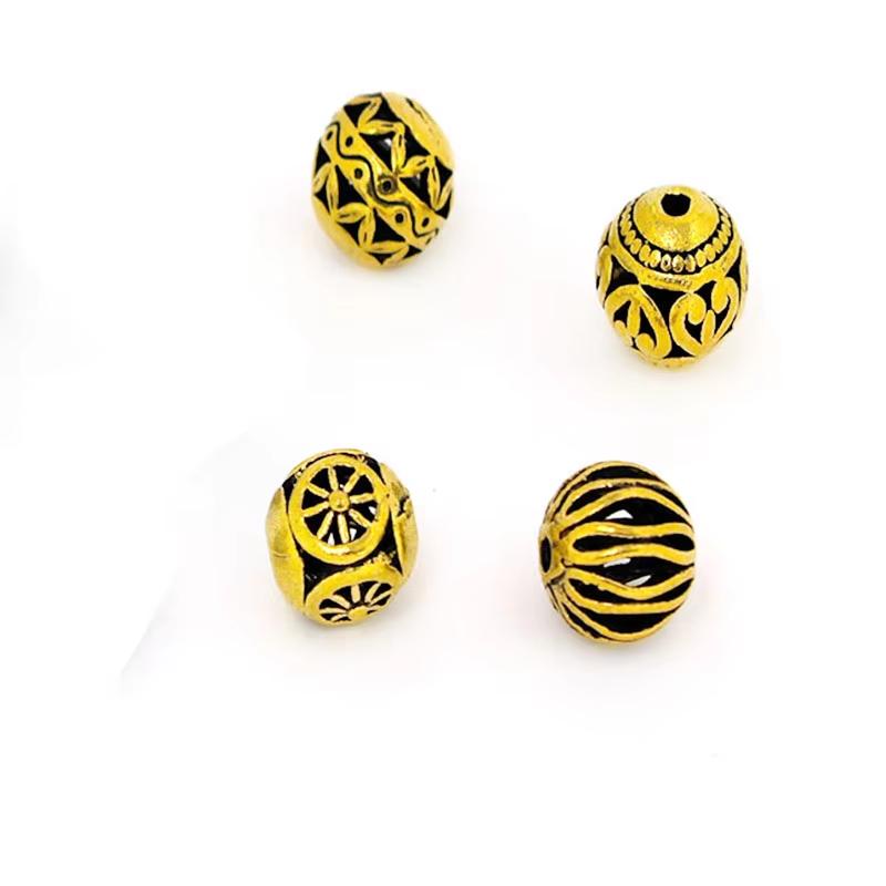 

10Pcs 10mm Tibetan Antique Silver Metal Spacer Beads Hollow Round Ball Loose Beads For Jewelry Making DIY Bracelet Nekclace 10mm hole 2mm