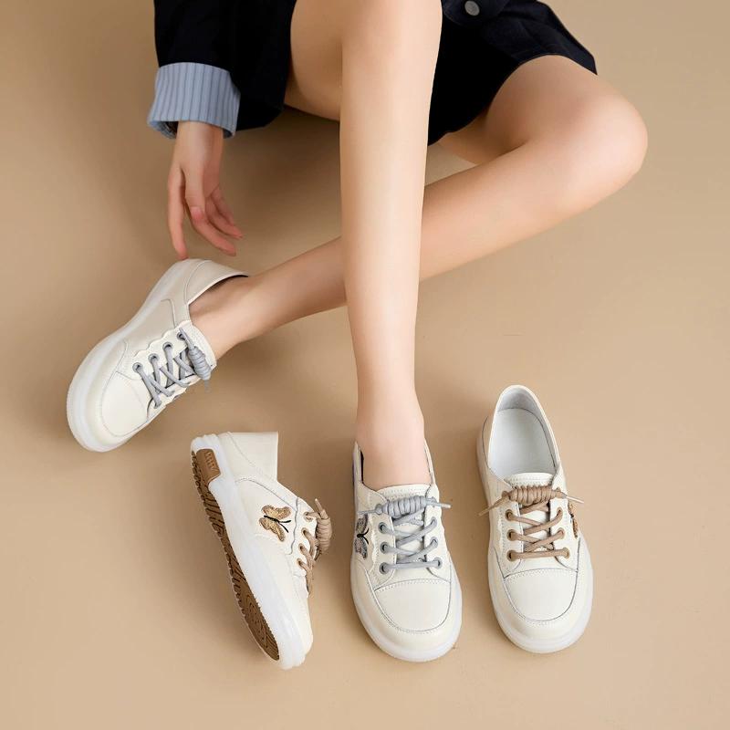 Fashion GKTINOO Women Sneakers Big Size 2025 Spring New Genuine Leather Loafers Women Casual Lace-up Women's Nurse Shoes