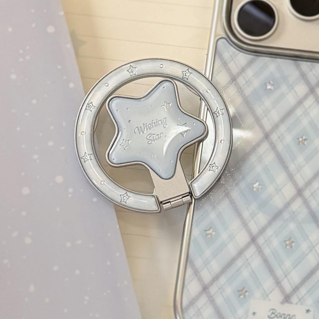 Korean-style blue case for Apple 17pm, 15 magnetic stand, iPhone 16 gold-plated grid pattern stars, 14 electroplated