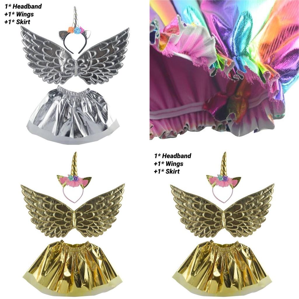 Fünf Baby Fortune Einhorn-Kostümset Regenbogen Gold Silber Kinderparty-Auftrittskleidung