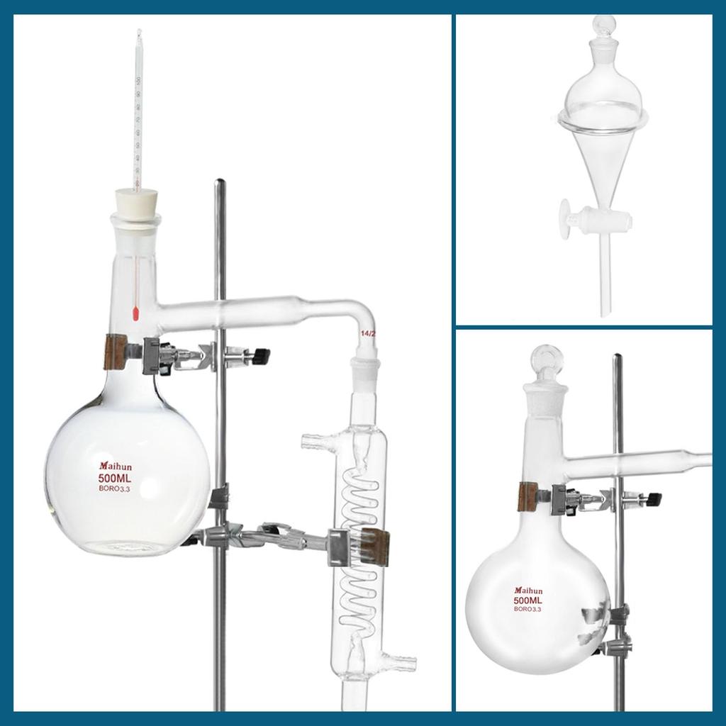 Home Distiller Distilling to Make Oil Moonshine Alcohol Distiller Chemistry Lab Glassware Kit Glass Distillation Apparatus Set