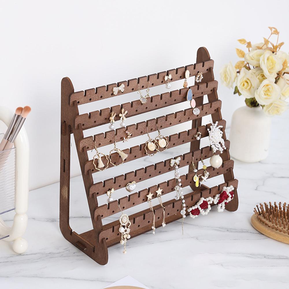 Wooden Earring Holder 7 Tier Jewelry Storage Rack Ear Studs Dangle Hoop Earrings Display Stand