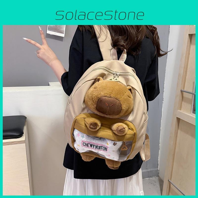Backpack Capybara Student With Nylon Construction Double Zipper For Use Daily
