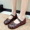 Spring New Style Genuine Leather Ethnic Taste Middle-Aged And Elderly Flat Shoes Anti-Slip Soft Bottom Shallow Mouth Mom Shoes