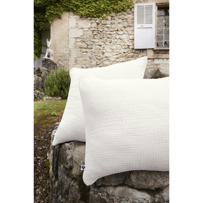Taie d'oreiller "Ina" toutes dimensions "Quadruple Gaze de Coton" l'Effet Papillon - 60x60 - Blanc