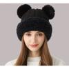 Girls' cute wool ball knitting hat in winter retro thick needle Fried Dough Twists plush edge splicing ear protection wool hat