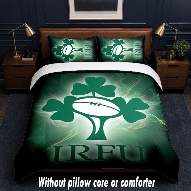 Ireland Rugby Design Bed Bedding Set 1 Duvet Cover + 2 Pillowcases Soft Breathable Household Bed Linens